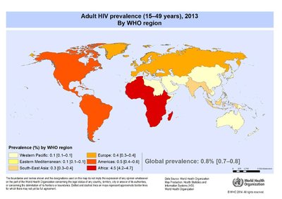 Adult HIV prevalence by WHO region