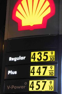 High gasoline prices at a gas station