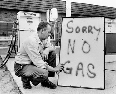 Gasoline shortage sign during oil crisis