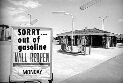 Out of gasoline sign during oil crisis