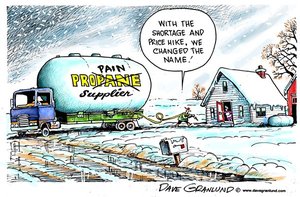 Propane shortage cartoon illustrating price increase due to shortage