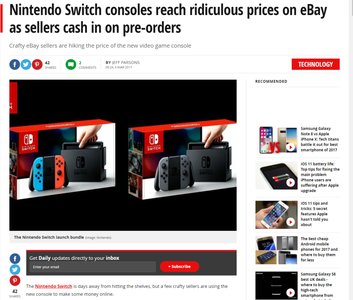 Nintendo Switch consoles reach high prices on eBay