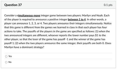 Simultaneous-move integer game with 4 actions