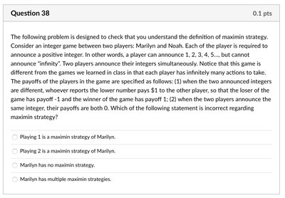 Integer game maximin strategy question