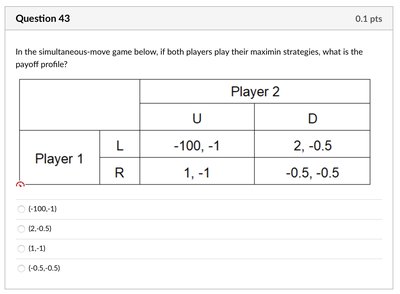 Payoff matrix for maximin strategy