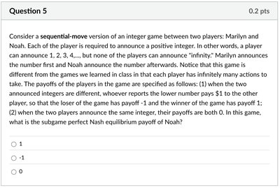 Sequential-move integer game (infinite actions)