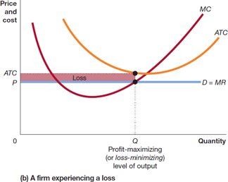 Firm experiencing a loss at profit-maximizing output