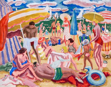 Crowded beach representing correlation between temperature and beach attendance