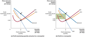 Profit-maximizing price and profit area for a monopolist