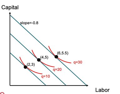Isoquants and isocost lines for cost minimization
