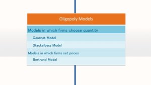 Oligopoly models: Cournot, Stackelberg, Bertrand