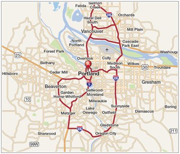 Graph showing rent decreasing with distance from city center