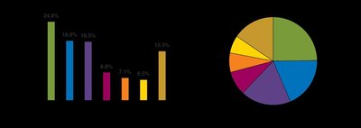 Bar graph and pie chart showing market share data