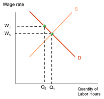 Labor market diagram showing union wage advantage