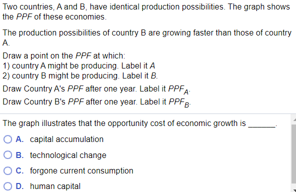 Practice question and graph about PPF shifts and opportunity cost of economic growth
