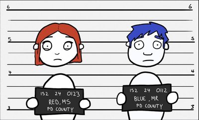 Cartoon illustration of two suspects in a police lineup, representing the Prisoners' Dilemma