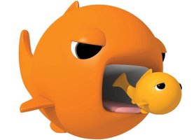Big fish eating small fish, representing mergers and market power