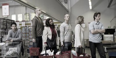 Queue of buyers indicating shortage