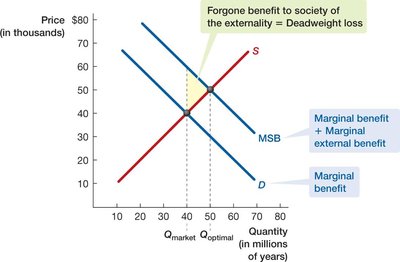 Graph showing positive externality in education