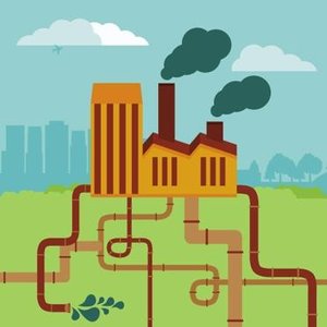 Factory emitting pollution, representing negative externality