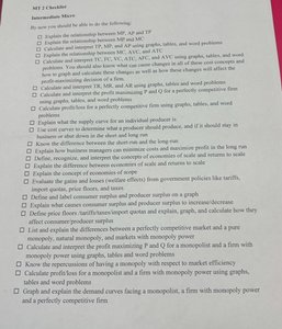 Checklist of microeconomics topics for exam preparation