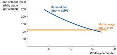 Demand for labor curve and market wage