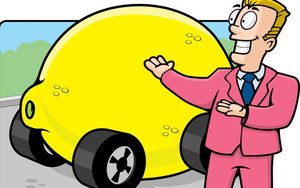 Cartoon illustrating the lemons problem in used car markets