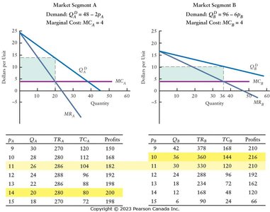 Numerical example of profitable price discrimination across market segments