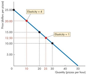 Elasticity values at different points on the demand curve