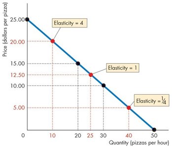 Elasticity values at different points on the demand curve