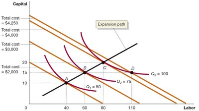 Expansion path using isoquants and isocosts