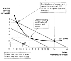 Isoquant and isocost lines for optimal input combination