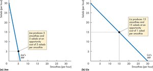 PPF graphs showing gains from trade for Joe and Liz