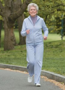 Elderly woman jogging for bone health