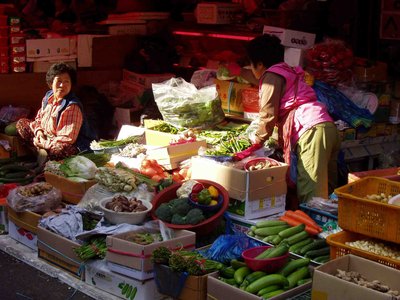 Market with fresh vegetables and produce