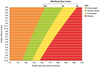 BMI chart by height and weight