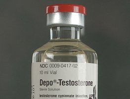 Testosterone vial as an example of steroid hormone