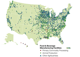 Map showing the location and number of food- and beverage-processing facilities, 2007