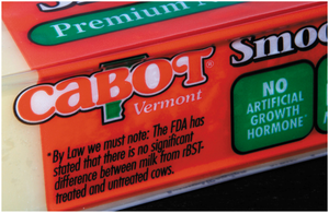 Milk label containing information about the use of rBST