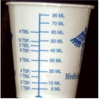 Medicine cup with household and metric liquid measures