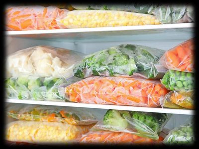 Frozen vegetables in freezer