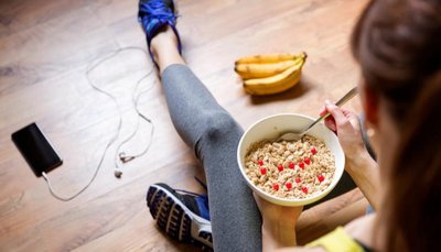 Person eating and exercising