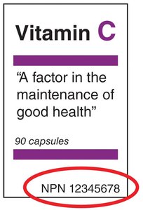 Vitamin C supplement label with NPN