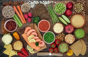 Healthful foods: fruits, vegetables, legumes, whole grains