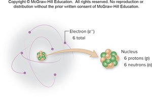 Structure of a carbon atom showing nucleus and electron shells