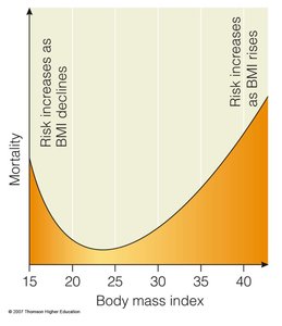 Mortality risk curve by BMI