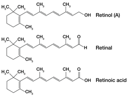 Three forms of vitamin A: retinol, retinal, retinoic acid