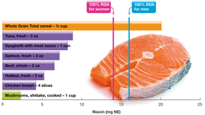 Dietary sources of niacin and RDA comparison