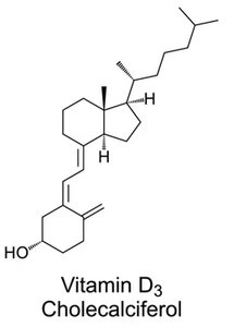 Structure of vitamin D3 (cholecalciferol), derived from cholesterol
