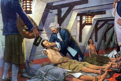 Depiction of early clinical trial for scurvy treatment